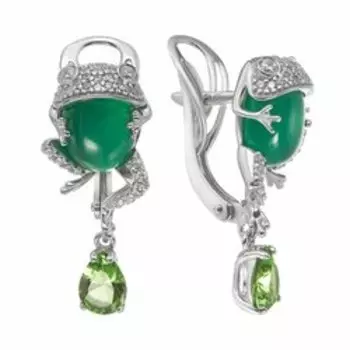 Серебряные серьги с самоцветами "Лягушки"