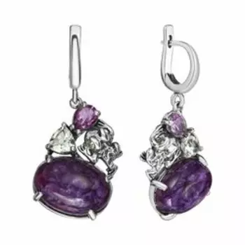 Серебряные серьги с самоцветами "Лягушки"