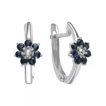 Серебряные серьги с сапфирами "Цветы"