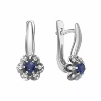 Серебряные серьги с сапфирами и белыми топазами "Цветы"