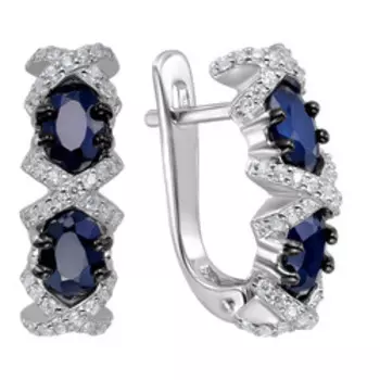 Серебряные серьги с сапфирами и фианитами