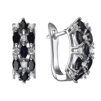 Серебряные серьги с сапфирами и фианитами