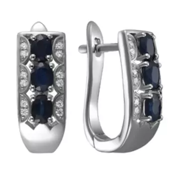 Серебряные серьги с сапфирами и фианитами