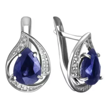 Серебряные серьги с сапфирами и фианитами