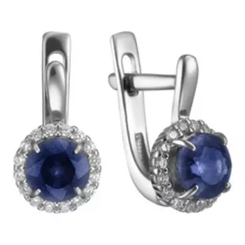 Серебряные серьги с сапфирами и фианитами