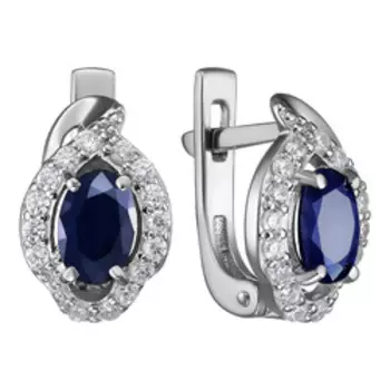 Серебряные серьги с сапфирами и фианитами