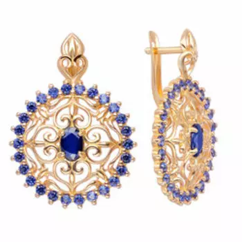 Серебряные серьги с сапфирами и фианитами