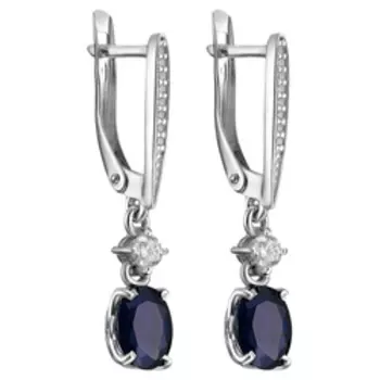 Серебряные серьги с сапфирами и фианитами