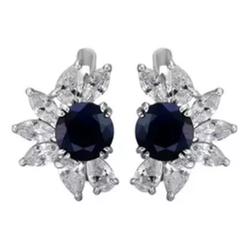 Серебряные серьги с сапфирами и фианитами
