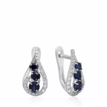 Серебряные серьги с сапфирами и фианитами