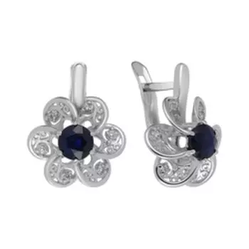 Серебряные серьги с сапфирами и фианитами "Цветок"