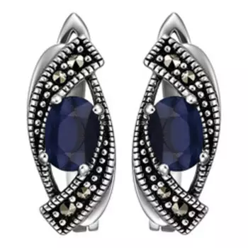 Серебряные серьги с сапфирами и марказитами