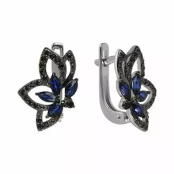 Серебряные серьги с сапфирами и шпинелью "Цветы"