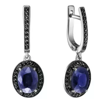 Серебряные серьги с сапфирами и шпинелью