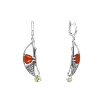 Серебряные серьги с сердоликом и фианитами