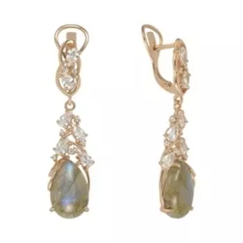 Серебряные серьги с серым лабрадоритом и фианитами