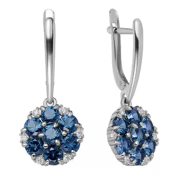 Серебряные серьги с ситаллами и финитами "Цветы"