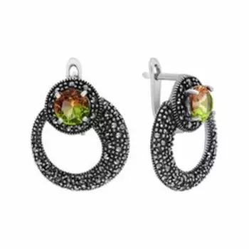 Серебряные серьги с ситаллами и марказитами