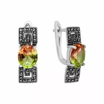 Серебряные серьги с ситаллами и марказитами