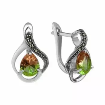 Серебряные серьги с ситаллом и марказитом