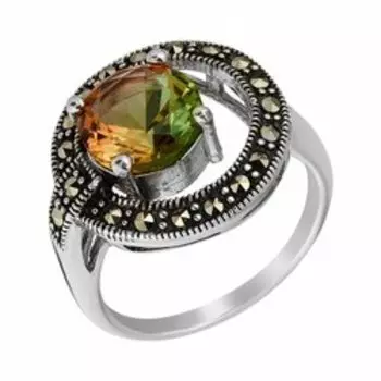 Серебряные серьги с ситаллом и марказитом