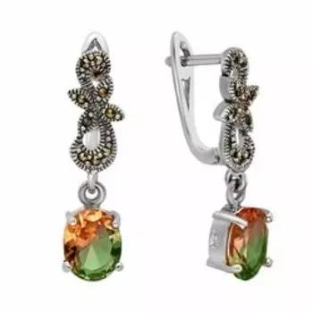 Серебряные серьги с ситаллом и марказитом