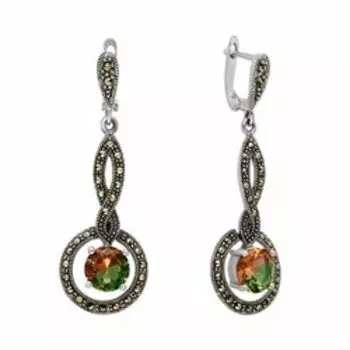Серебряные серьги с ситаллом и марказитом