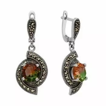 Серебряные серьги с ситаллом и марказитом