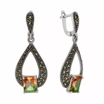 Серебряные серьги с ситаллом и марказитом