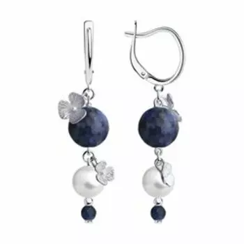 Серебряные серьги с содалитом и жемчугом Swarovski "Цветы"