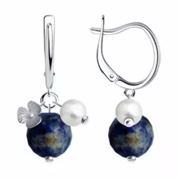 Серебряные серьги с содалитом и жемчугом Swarovski "Цветы"