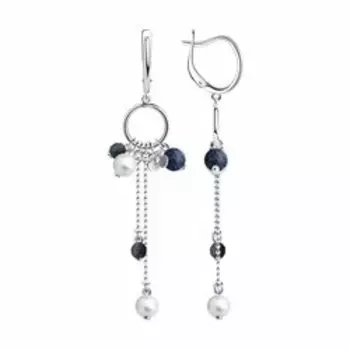 Серебряные серьги с содалитом и жемчугом Swarovski "Цветы"