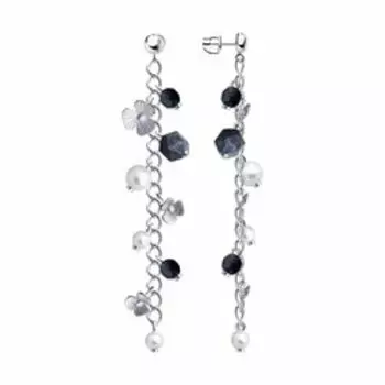 Серьги из серебра с содалитом и синтетическим жемчугом