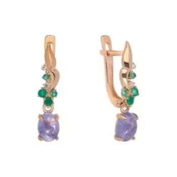 Серебряные серьги с танзанитами, агатами и фианитами