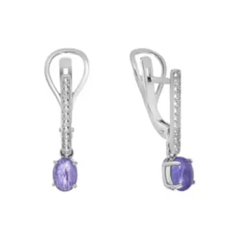 Серебряные серьги с танзанитами и бесцветными топазами