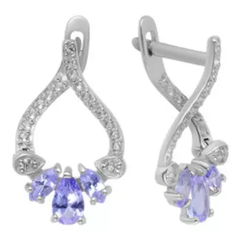 Серебряные серьги с танзанитами и бесцветными топазами