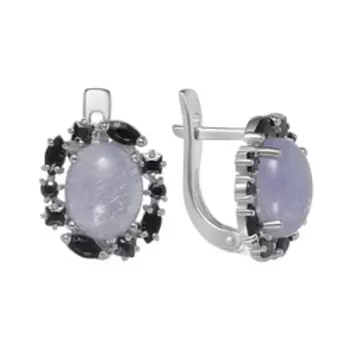 Серебряные серьги с танзанитами и черными фианитами