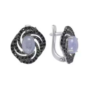 Серебряные серьги с танзанитами и черными фианитами