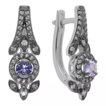 Серебряные серьги с танзанитами и фианитами