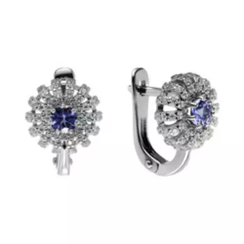 Серебряные серьги с танзанитами и фианитами