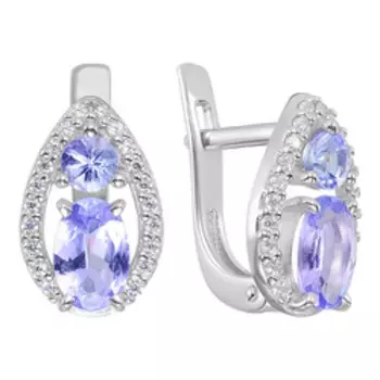 Серебряные серьги с танзанитами и фианитами