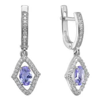 Серебряные серьги с танзанитами и фианитами