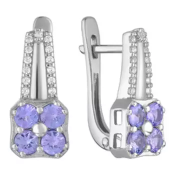 Серебряные серьги с танзанитами и фианитами