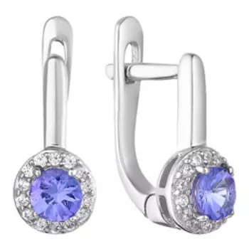 Серебряные серьги с танзанитами и фианитами