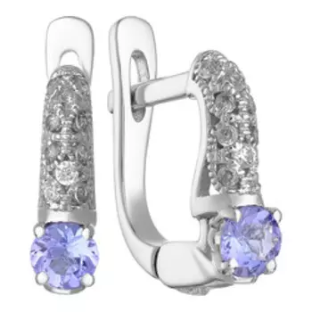 Серебряные серьги с танзанитами и фианитами