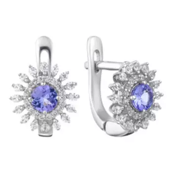 Серебряные серьги с танзанитами и фианитами
