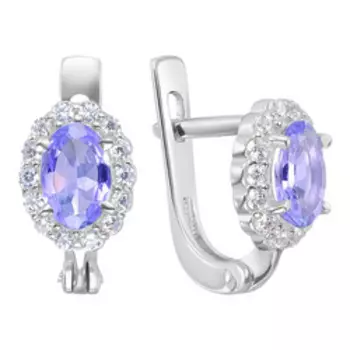 Серебряные серьги с танзанитами и фианитами