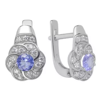 Серебряные серьги с танзанитами и фианитами