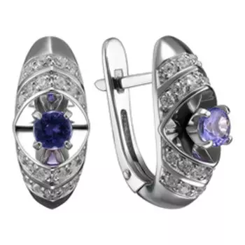 Серебряные серьги с танзанитами и фианитами
