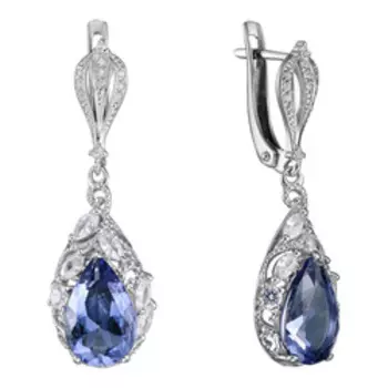 Серебряные серьги с танзанитами и фианитами